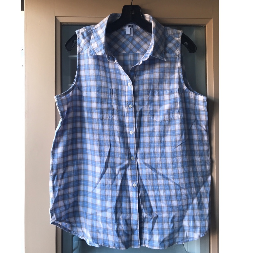 Paige light blue plaid sleeveless button up SIZE L